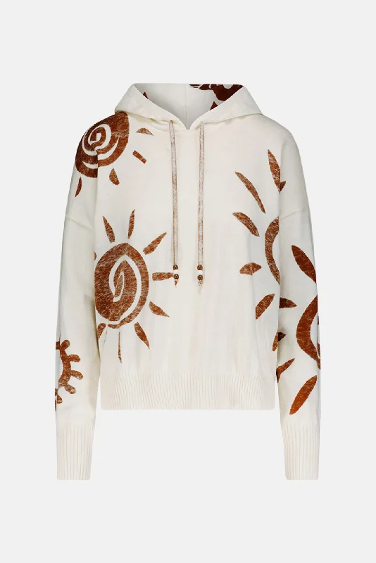 Sun Print Hoodie Vanilla Hoodie with Contrast Stitching Detailed Premium