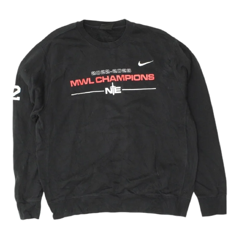 MWL Champions Mens Black Nike Sweatshirt | Vintage Sportswear Jumper Sweater VTG Hoodie with Elastic Waist Stretchable Comfortable