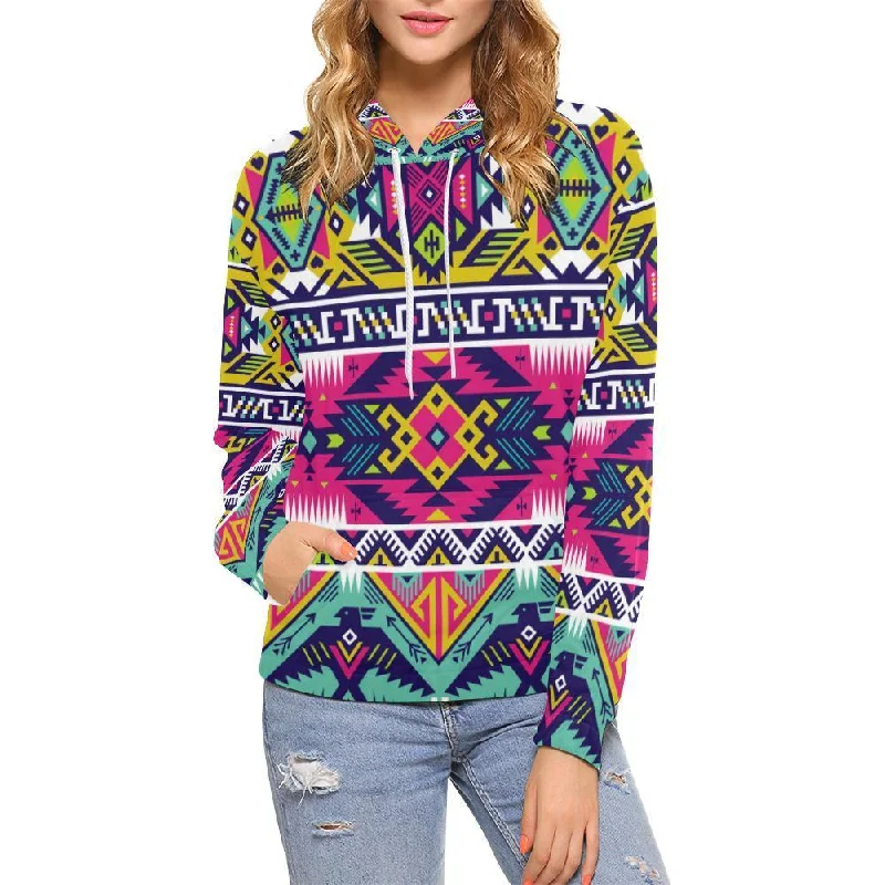 Native American Indians Aztec Tribal Navajo Print Women Pullover Hoodies  Hoodie with Mock Neck Collared Structured