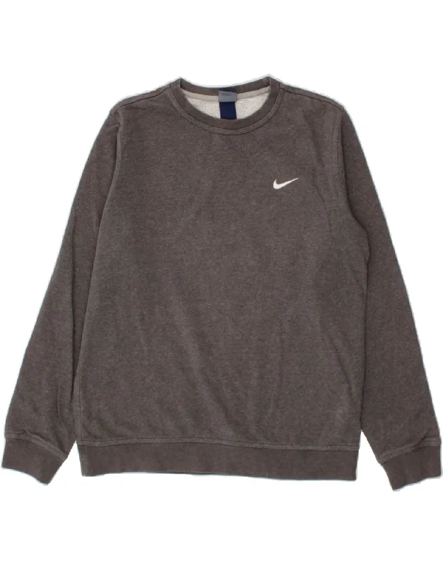 NIKE Mens Sweatshirt Jumper Large Grey Cotton Hoodie with Hem Drawcord Adjustable Customizable