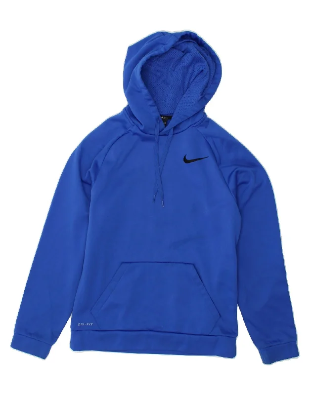 NIKE Womens Dri Fit Hoodie Jumper UK 10 Small Blue Polyester Hoodie with Drawcord Adjustable Secure