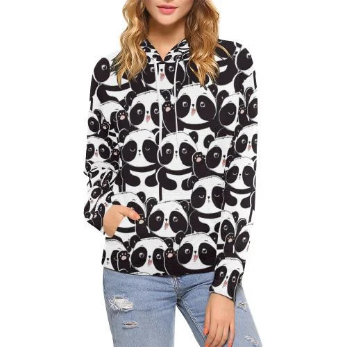 Pattern Print Baby Panda Women Pullover Hoodie Zip Hoodie Drawstring Kangaroo Pocket