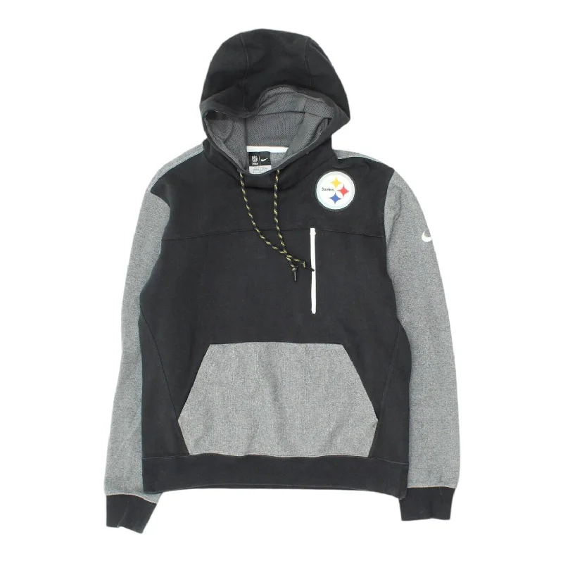 Pittsburgh Steelers Mens Black Grey Pullover Nike Hoodie | NFL Sportswear VTG Hoodie with Hem Elastic Stretchable Comfortable