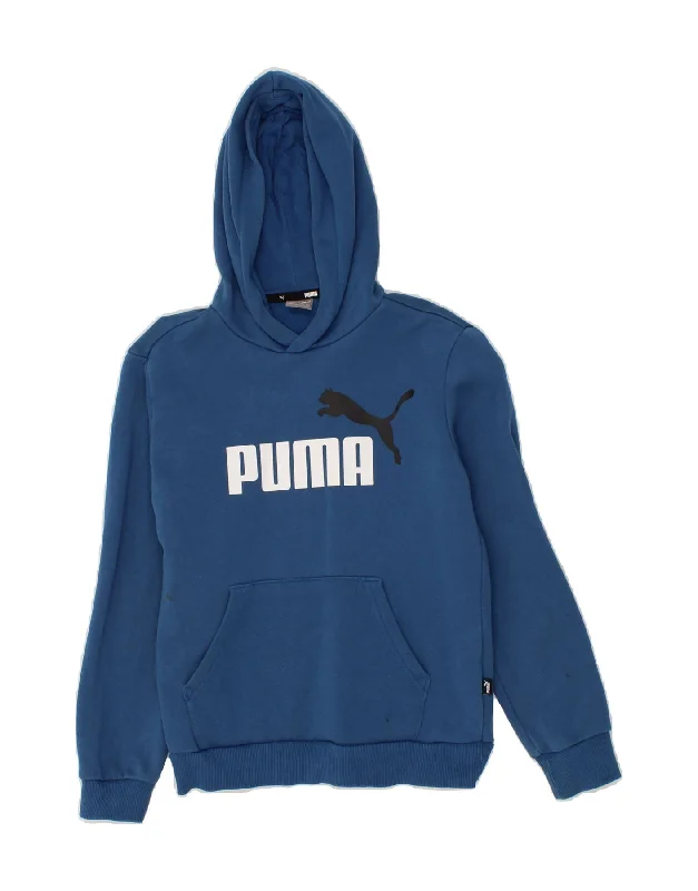 PUMA Boys Graphic Hoodie Jumper 11-12 Years  Blue Cotton Hoodie with Applique Textured Unique