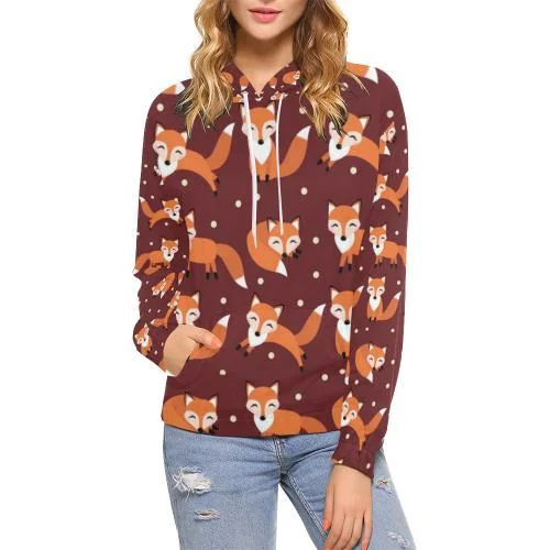 Snow Fox Pattern Print Women Pullover Hoodie Hoodie with Bell Sleeves Flared Feminine