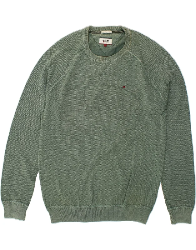 TOMMY HILFIGER Mens Sweatshirt Jumper Medium Green Cotton Hoodie with Mesh Breathable Sporty