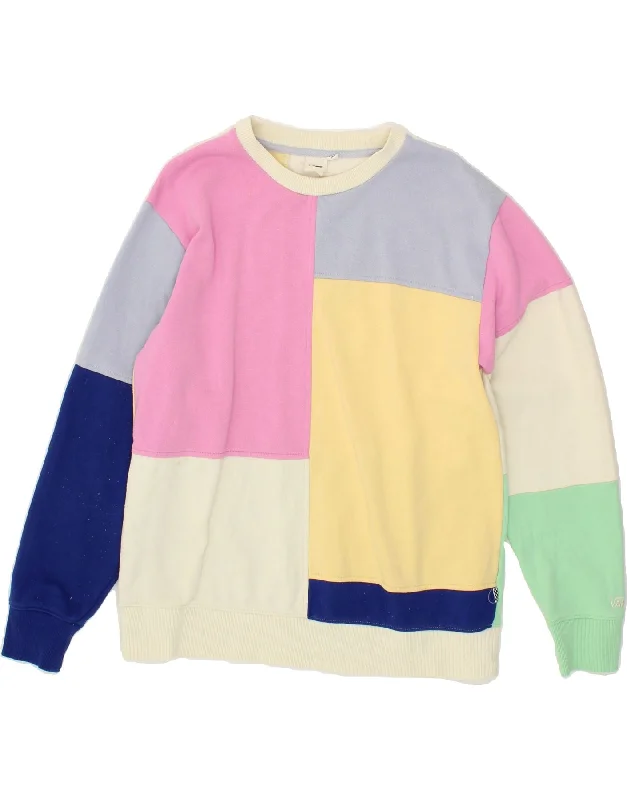 VANS Mens Sweatshirt Jumper Medium Multicoloured Colourblock Hoodie with Button Classic Timeless