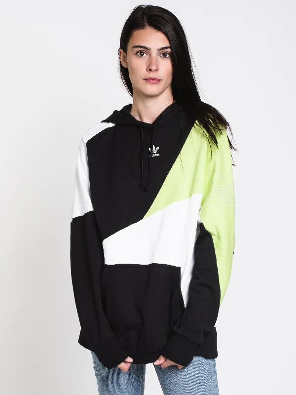 WOMENS COLOUR BLOCK PULLOVER HDY - B/W - CLEARANCE Hoodie with Mock Neck Collared Structured