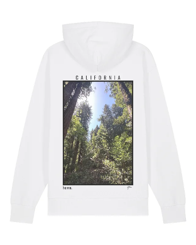 Womens Midweight White Hoodie with California Back-Print Hoodie with Hem Patch Decorative Personalized