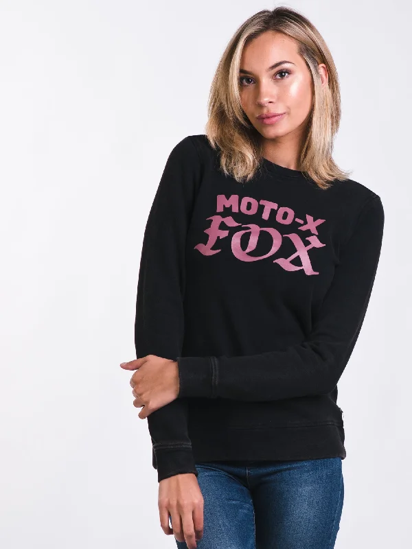 WOMENS MOTO X CREW LONG SLEEVE T-SHIRTEE - BLACK - CLEARANCE Hoodie Jacket Zipper Layering