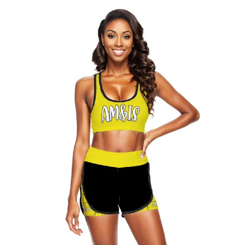 Am&Is Women's Activewear Sport Racerback Bra & Shorts Set - Yellow Easygoing Lounge Shorts