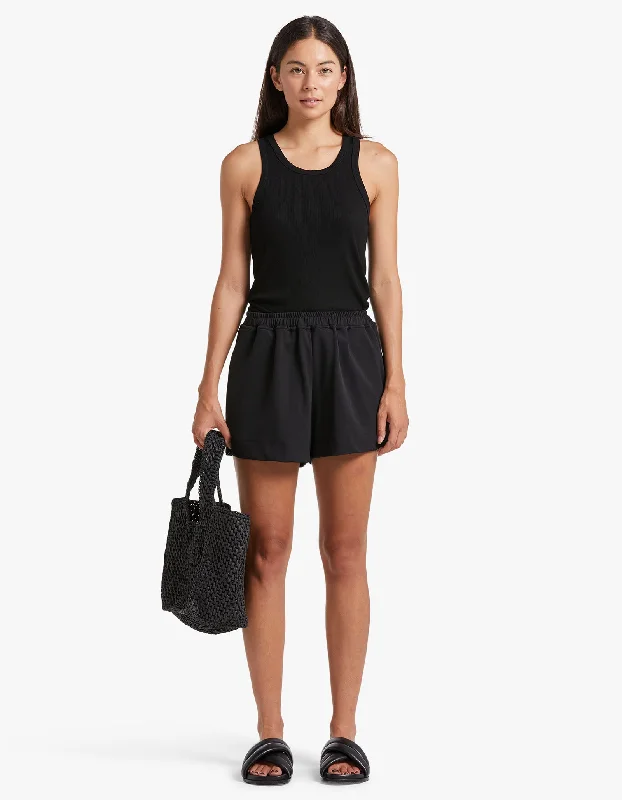 Twill Side Detail Short - Black/White Airy Linen Blend Shorts