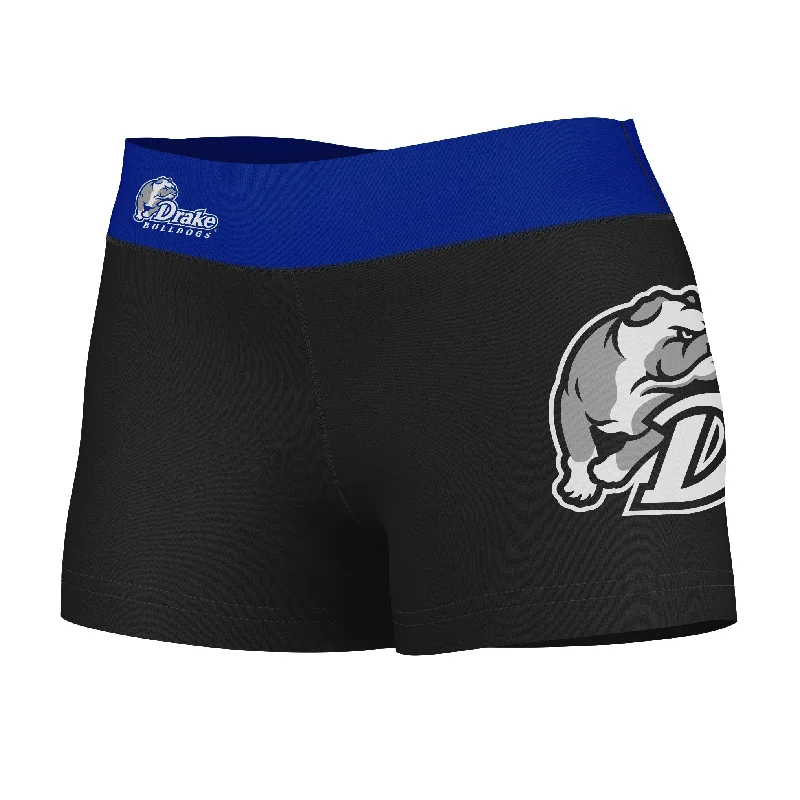 Drake Bulldogs Game Day Logo on Thigh and Waistband Black & Blue Womens Yoga Booty Workout Shorts by Vive La Fete Cozy Home Shorts