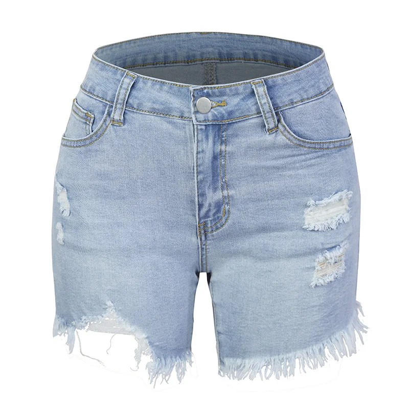 Fashion Ripped Fringed High Stretch Denim Shorts Women Stretchy Lounge Shorts