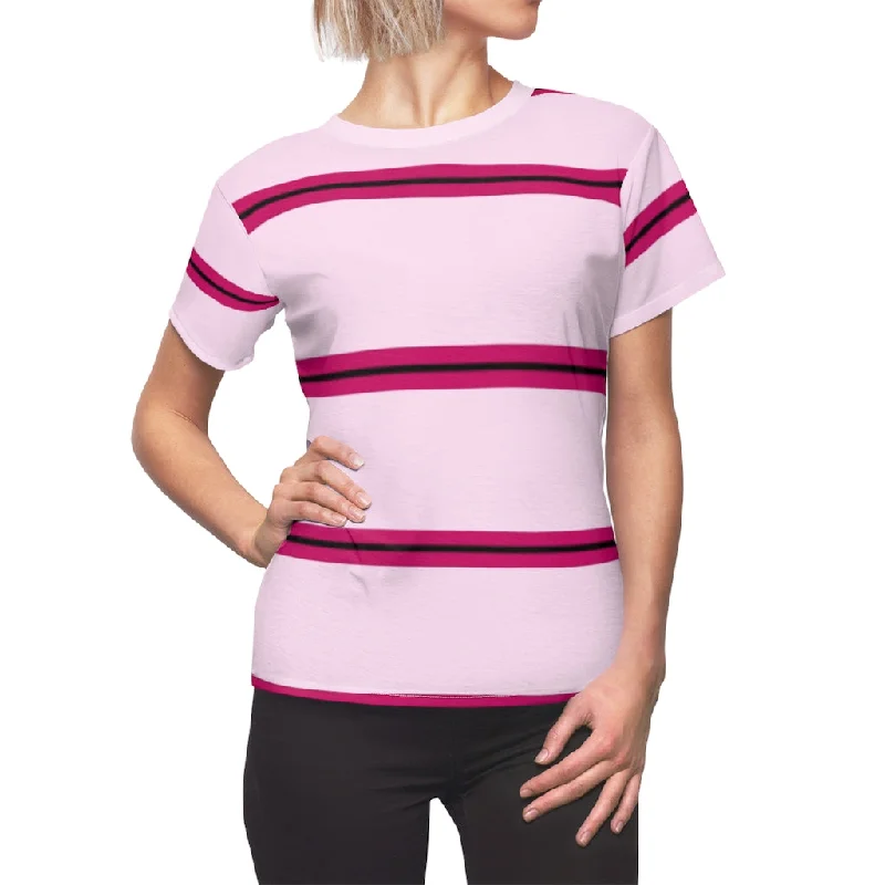 Light Magenta-Pink PRH Stripes Women's Tee Vintage High-Rise Shorts