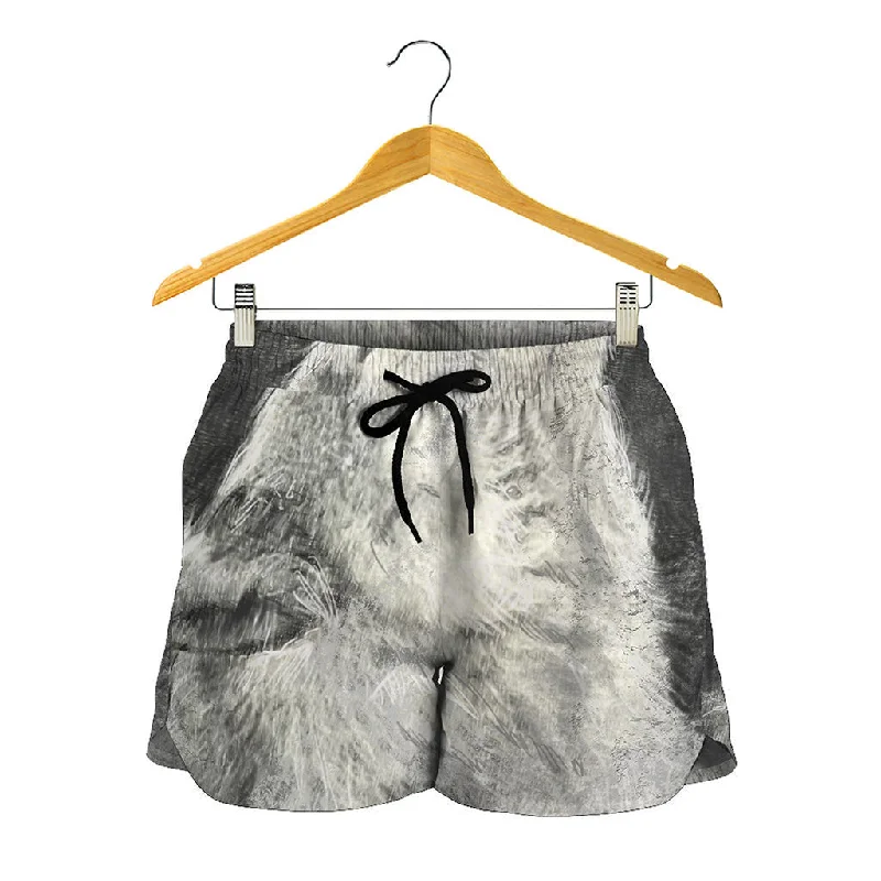 Monochrome Howling Wolf Print Women's Shorts Lightweight Lounge Shorts