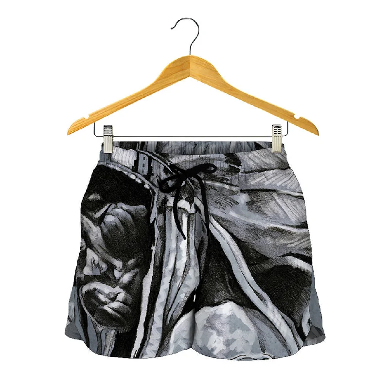 Monochrome Native Indian Portrait Print Women's Shorts Edgy Faux Leather Shorts