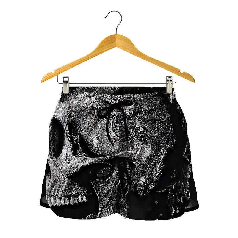 Monochrome Punk Skull Print Women's Shorts Striped Summer Shorts