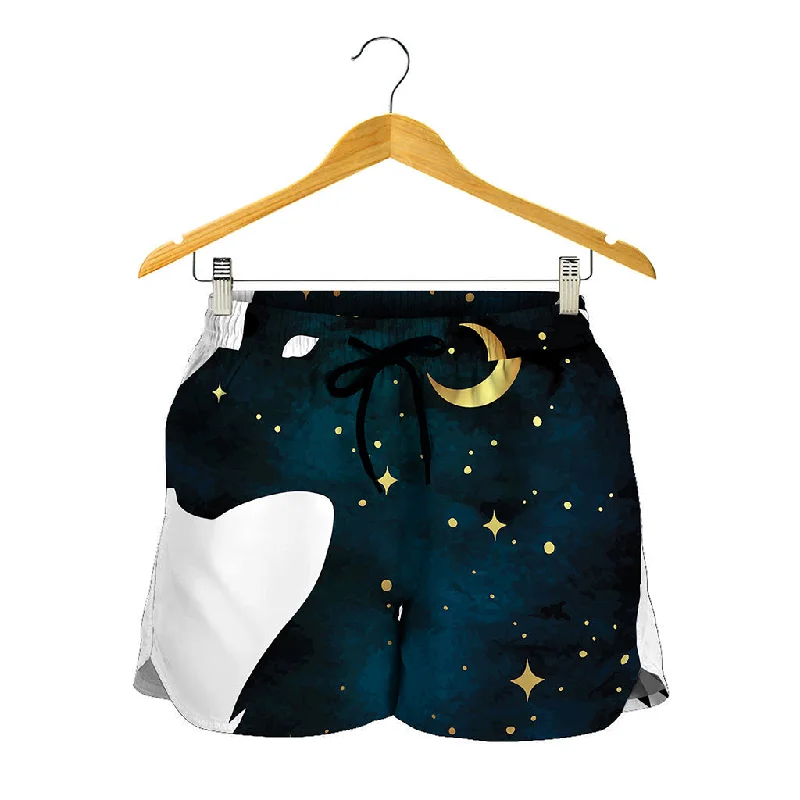 Moon And Stars Wolf Spirit Print Women's Shorts Flowy Ruffle Shorts