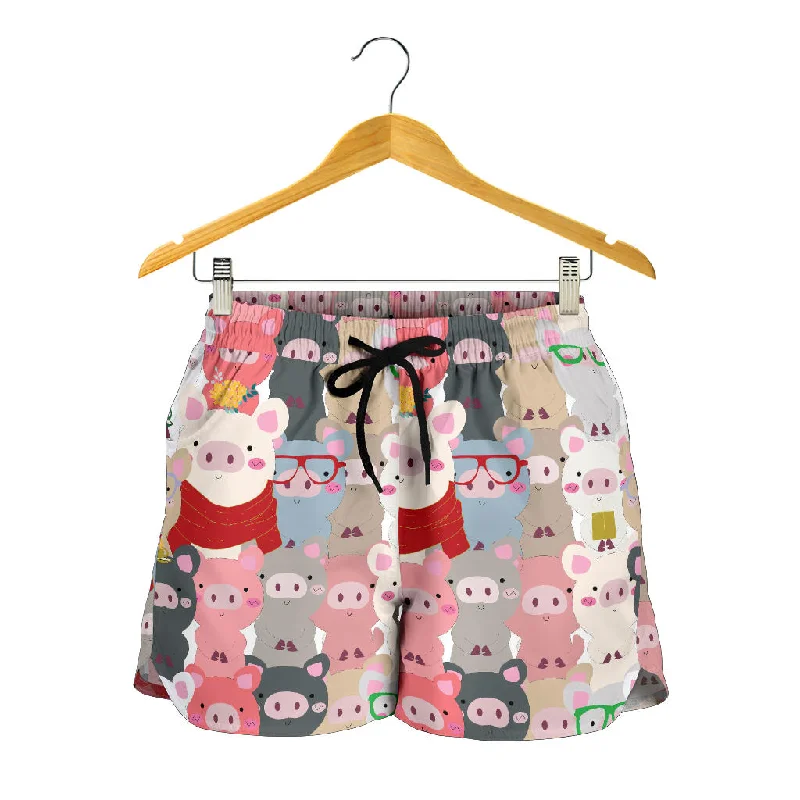 Pig Pattern Print Design 02 Women Shorts Comfortable Cotton Shorts