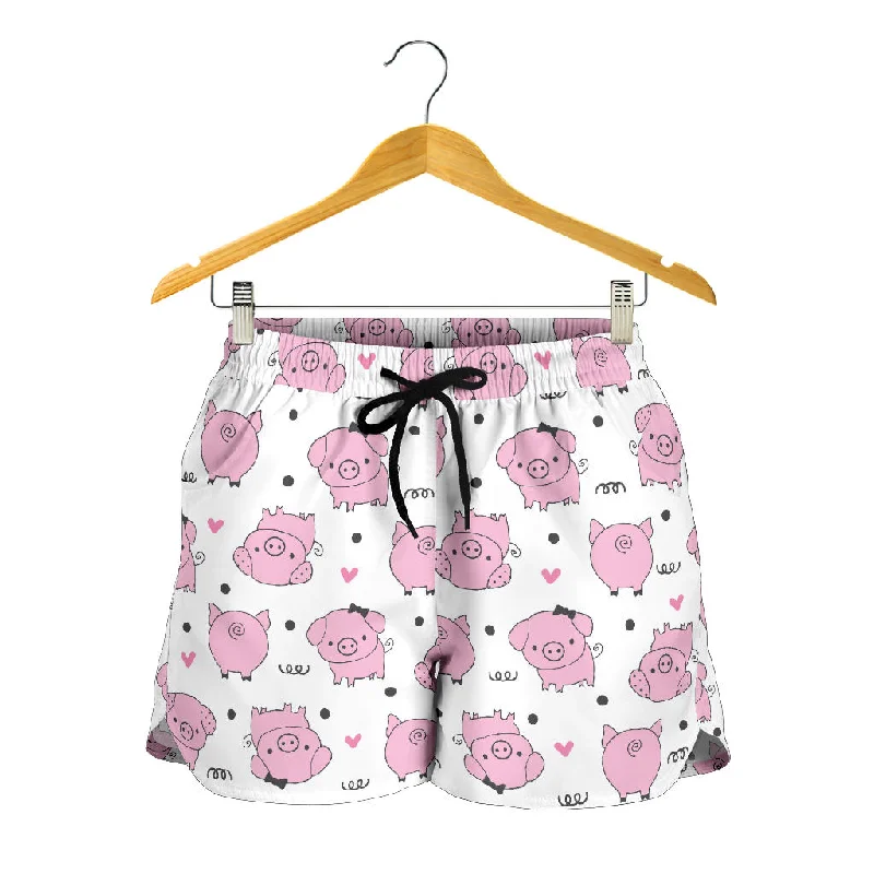 Pig Pattern Print Design 03 Women Shorts Chic Streetwear Shorts