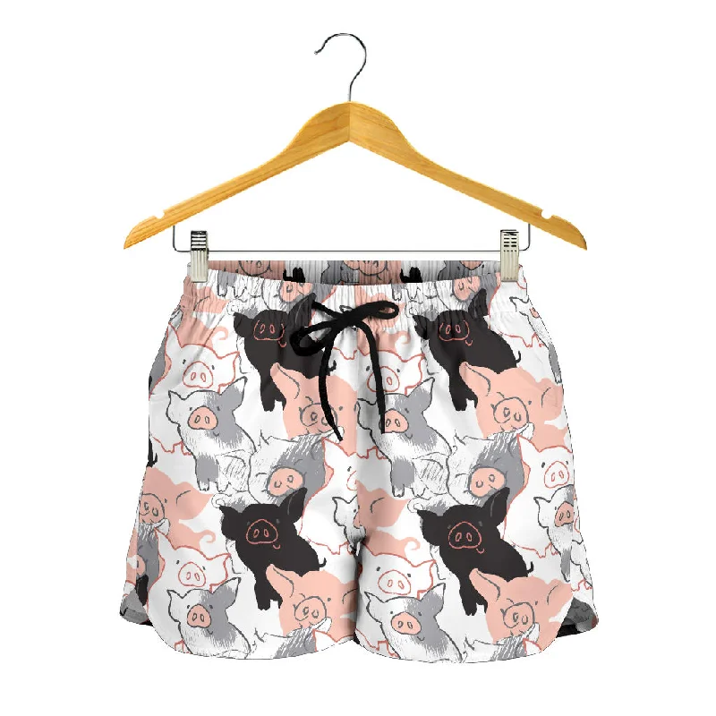 Pig Pattern Print Design 05 Women Shorts Vintage High-Rise Shorts