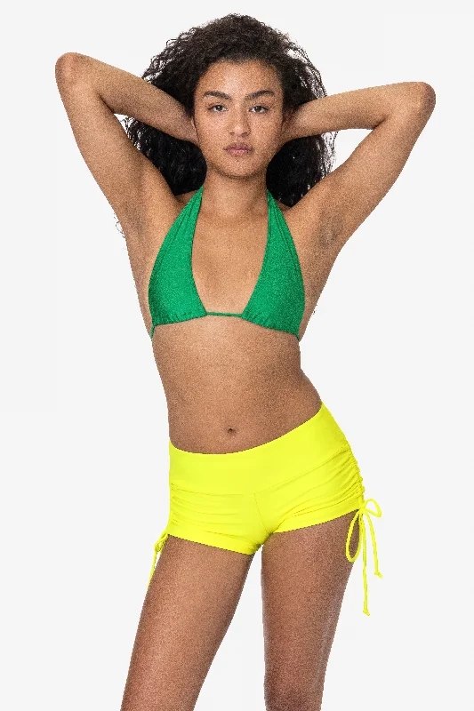 RNT334 - Nylon Tricot Ruched Side Tie Shorts Bold Neon Shorts