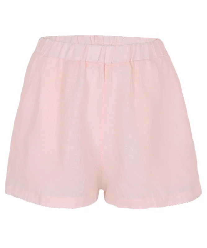 Scalloped Linen Shorts Pink Stretch-Fit Athletic Shorts