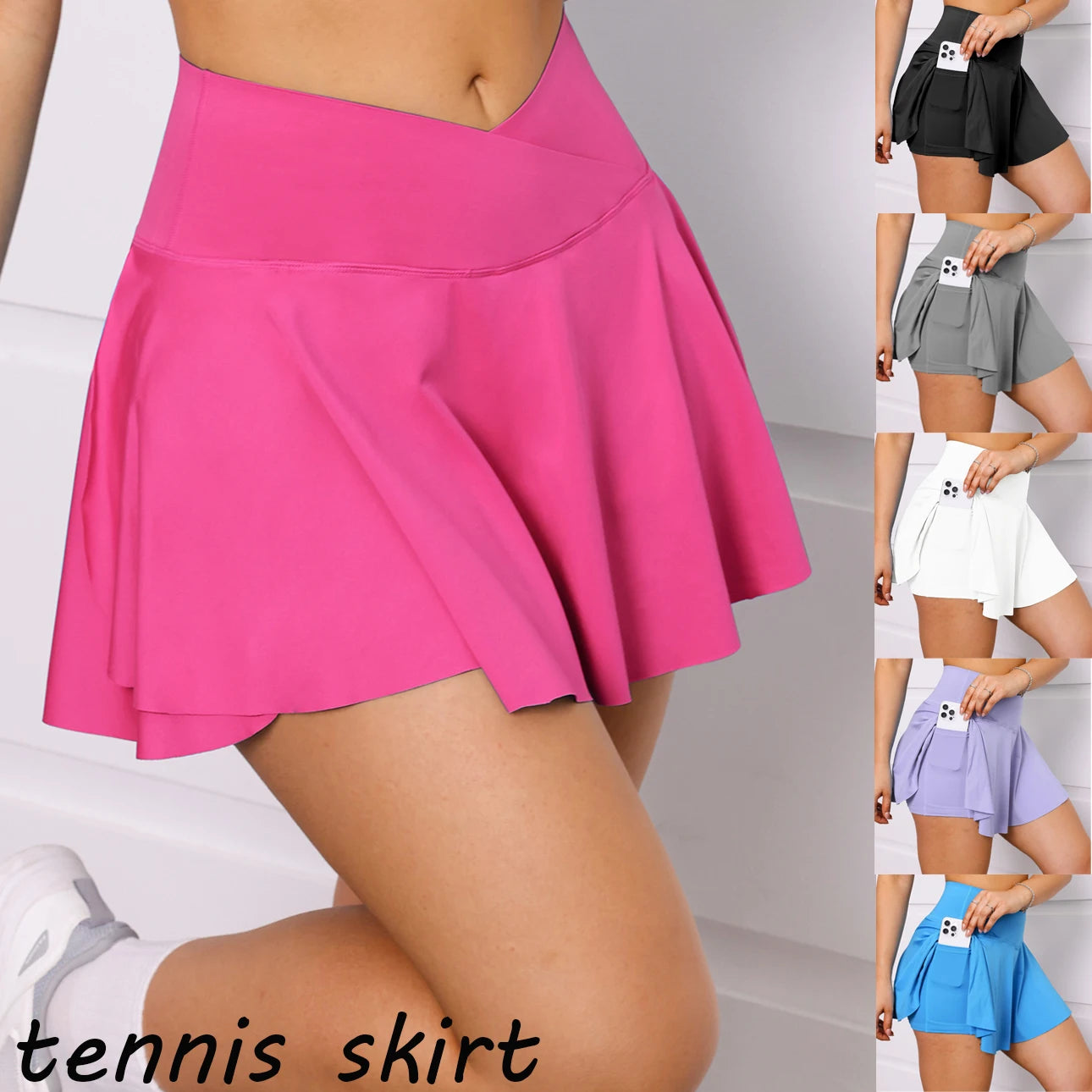 Sexy Gym Tennis Skirt Woman Summer Skinny Stretch Activewear Running Pockets Skirt Compression High Waist Shorts Classic Tennis Shorts