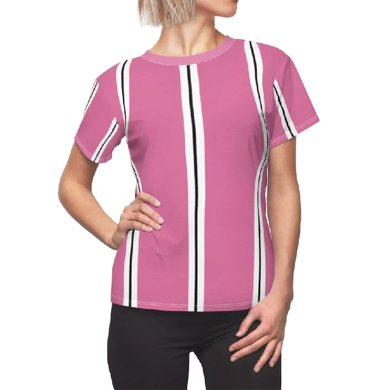 Solid Hot Pink BW Stripes Women's Tee Embroidered Boho Shorts