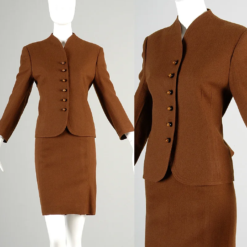 1960s Brown Cashmere Skirt Suit Cotton Blend Blazer