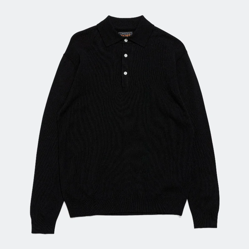 Knit Polo 12G - Black High-Neck Knit Pullover