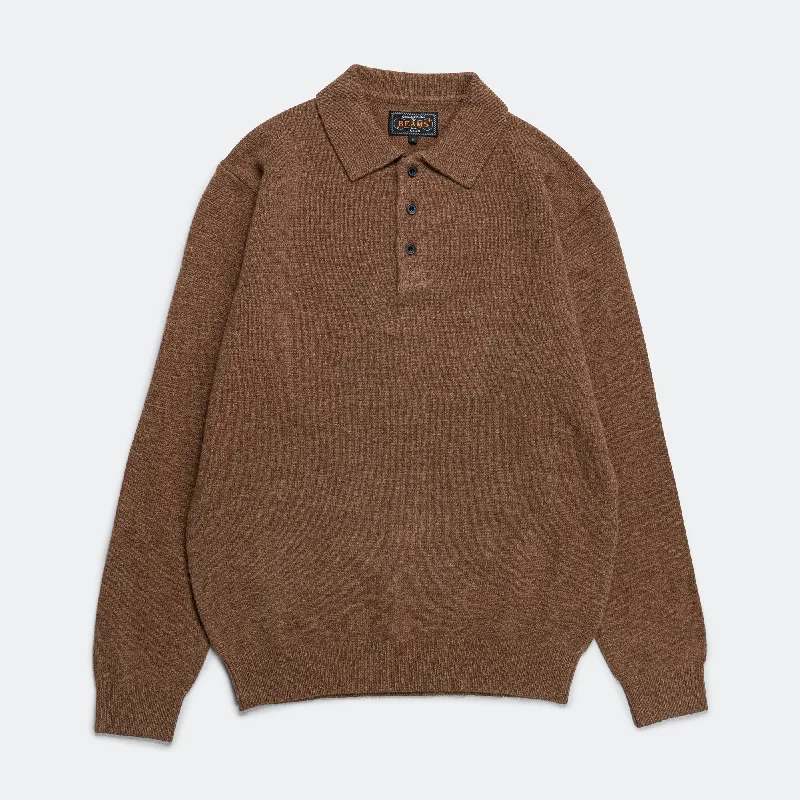 9G Knit Polo - Brown High-Neck Knit Pullover