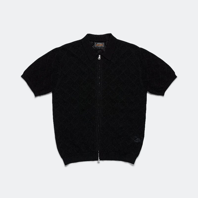 Zip Knit Polo Mesh - Black Cozy Oversized Knit