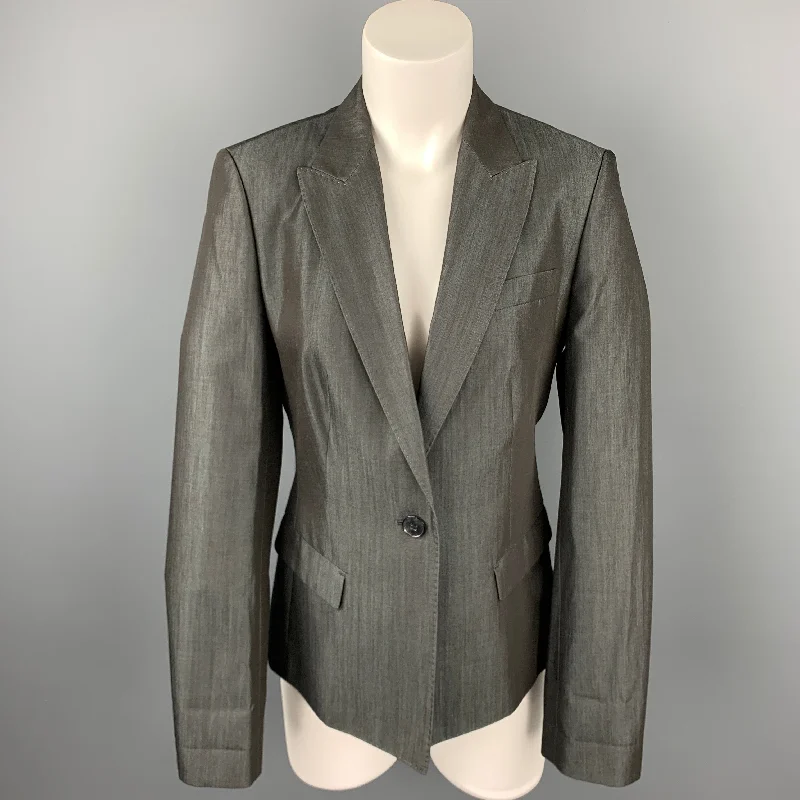 BOSS by HUGO BOSS Size 8 Grey Virgin Wool Blend Peak Lapel Blazer Women's Elegant Suit