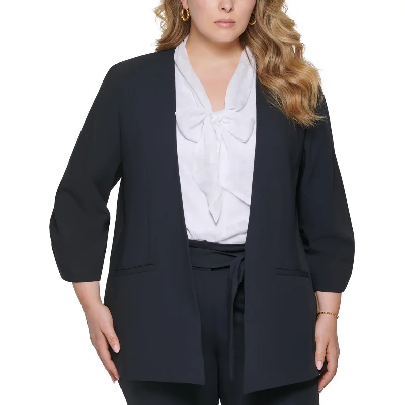 Calvin Klein Womens Plus Collarless Ruched Open-Front Blazer Women's Fashion Blazer