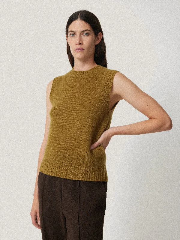 Cashmere Crew Neck Tank | Light Olive Relaxed Fit Sweater