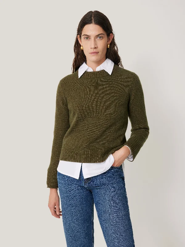 Compact Wool Cashmere Blend Jumper | Khaki Woolen Fitted Sweater