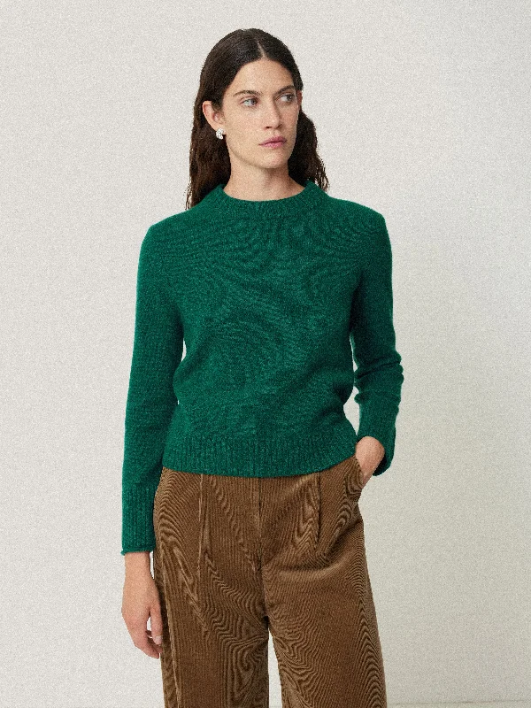 Compact Wool Cashmere Blend Jumper | Sherwood Green Basic V-Neck Sweater