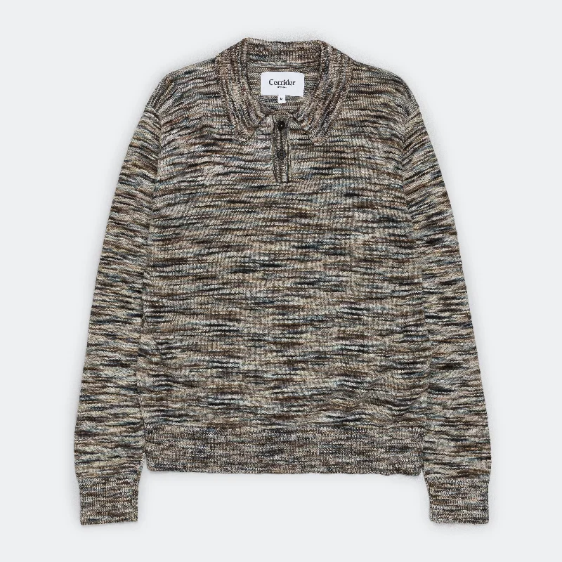 Moonscape Spacedye LS Polo - Grey Soft Woolen Pullover