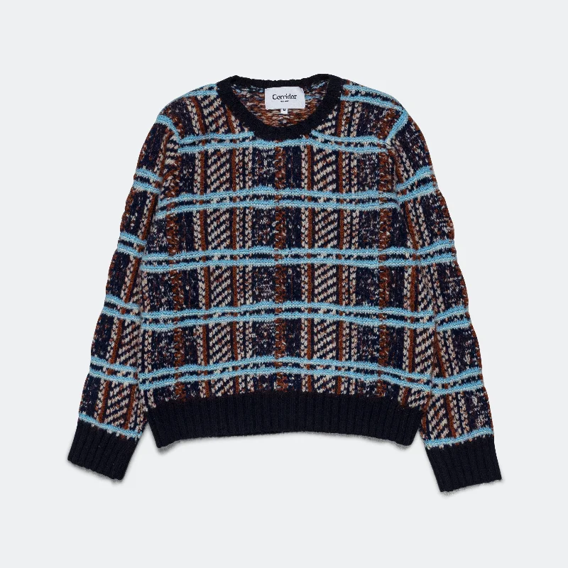 Plaid Merino Crewneck - Midnight High-Neck Wool Sweater