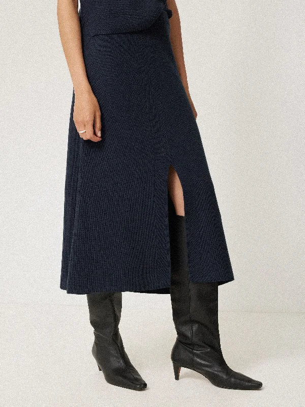 Cotton Blend Knitted Skirt | Navy Classic Winter Knit