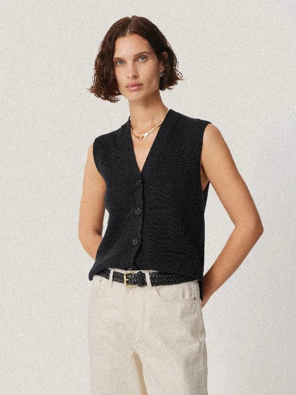 Cotton Blend Waistcoat | Washed Black Fuzzy Wool Pullover