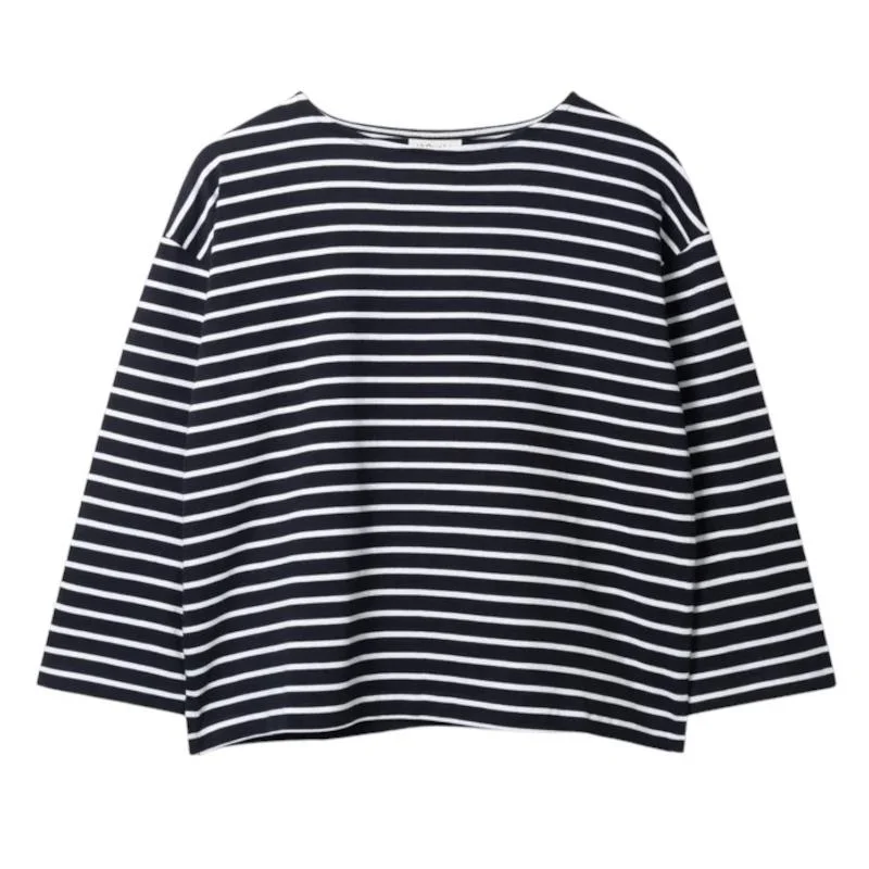 Fairtrade Organic Cotton Breton Striped Top Navy Relaxed Fit Sweater