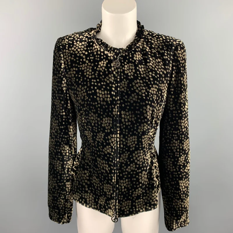 GIORGIO ARMANI Size 8 Black & Gold Dot Print Velvet Jacket Women's Casual Suit