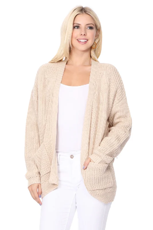 YEMAK Women's Long Sleeve Chunky Waffle Knit Open Front Sweater Cardigan HK8246 Soft Wool Cardigan