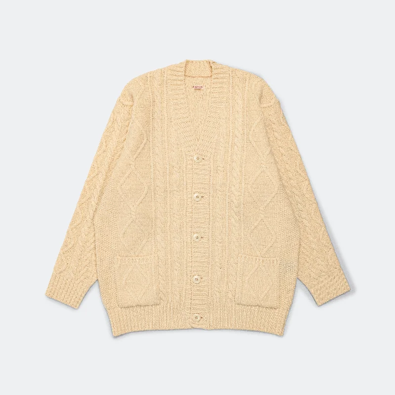 5G Wool Cable Knit PROFILE RAINBOWY Patch Cardigan - Nat Casual Cozy Pullover