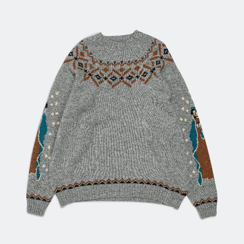 5G Wool Elbow VIRGIN MARY Nordic Sweater - Gray Versatile Wool Knit