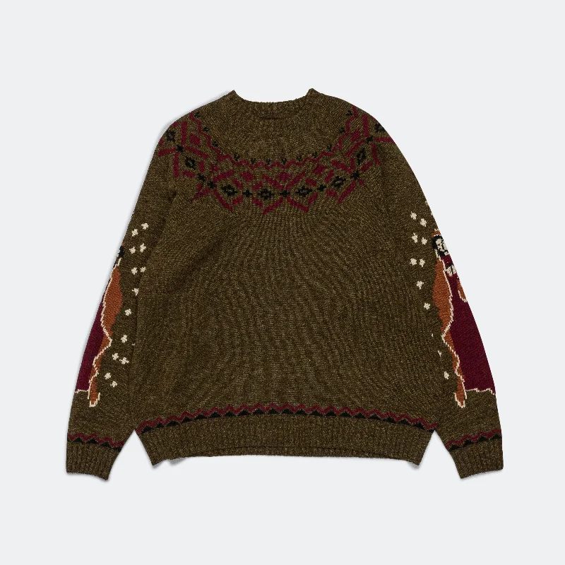 5G Wool Elbow VIRGIN MARY Nordic Sweater - Khaki Trendy Wool Jumper