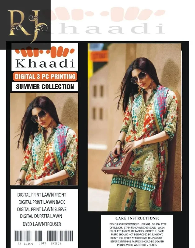 Greenish Self-Printed & Stylish Women’s Unstitched 3-Piece Lawn Suit By Khaadi (R) Women's Trendy Jacket